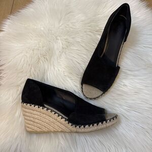[Vince] Espadrille Black Peep Toe Wedges - Size 10